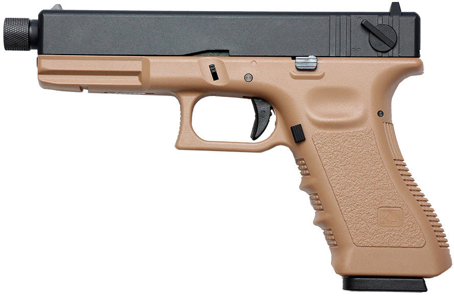 Пистолет страйкбольный (KJW) Glock G18 GBB GAS, авт., ствол с резьбой, KP-18-TBC.GAS TAN