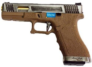 Пистолет страйкбольный (WE) Glock-17 G-Force золоченый ствол WE-G001WET-4